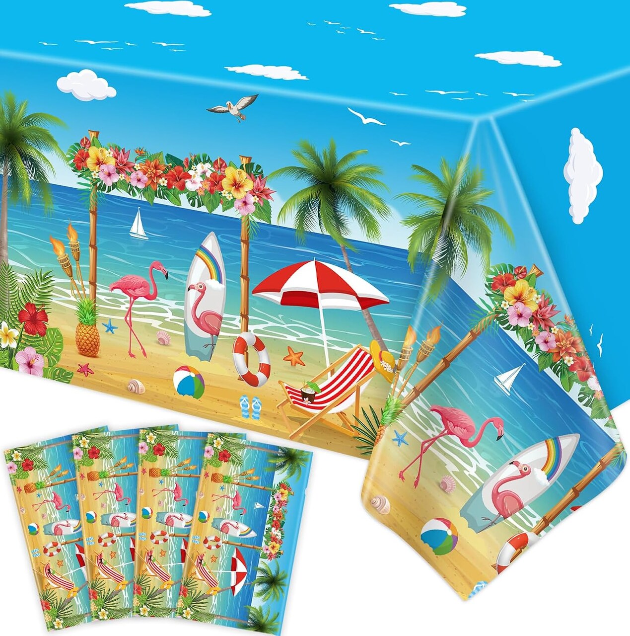 4 Pack Beach Theme Party Tablecloth Aloha Luau Hawaiian Birthday Table Cloth
